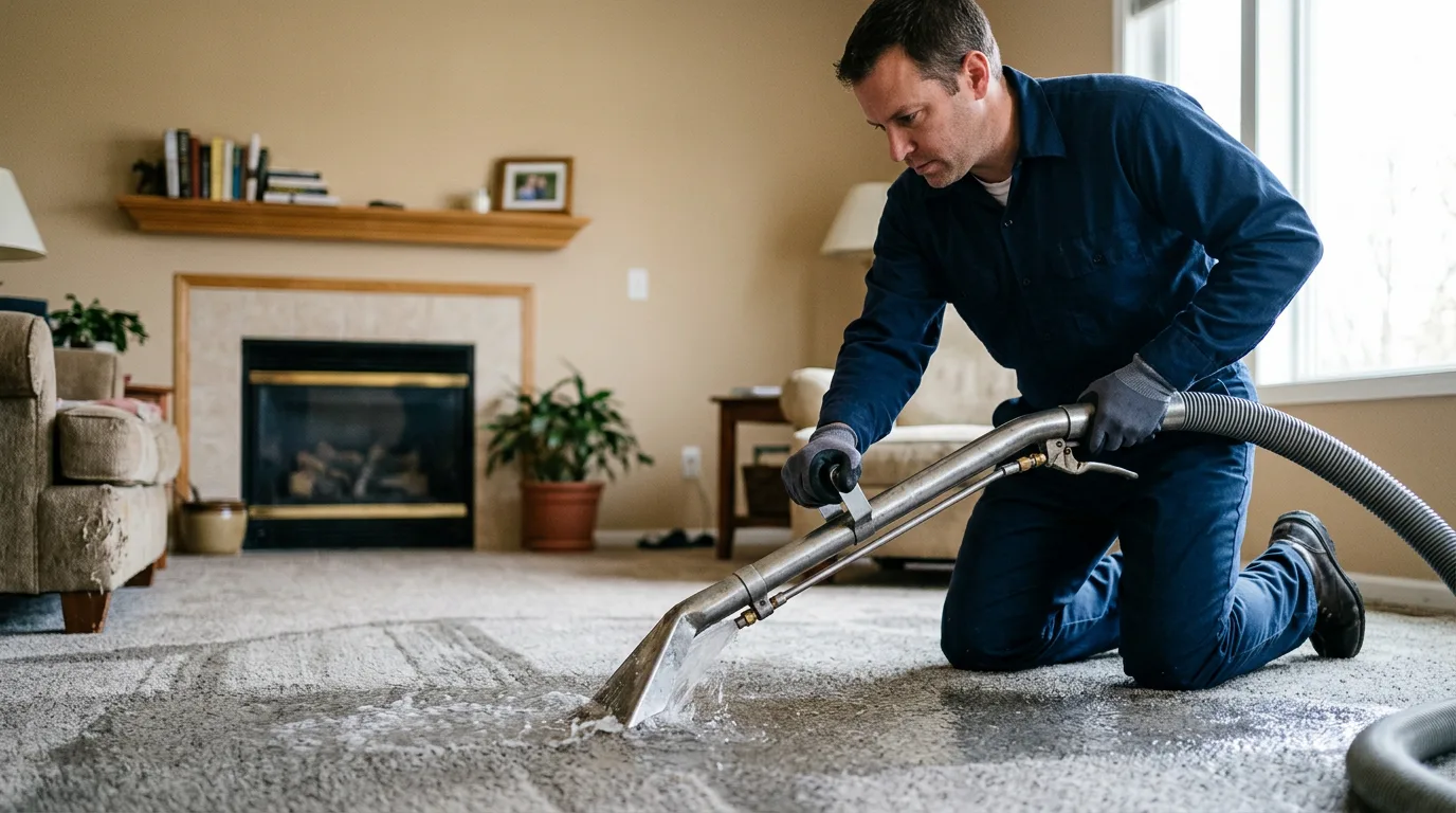 Water damage restoration technician working near Harwood, TX